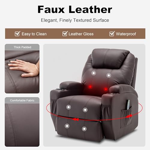 Electric Recliner with Massage and Heating, Power Lift Recliner Chair for Elderly and Adults, Modern Reclining Chair with Remote Control, Cup Holder, and Faux Leather Upholstery