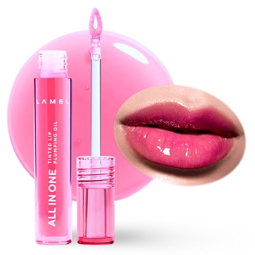 Lamel All-in-One Lip Oil - Lightweight, No-Sticky, Tinted, Plumping, Hydrating Lip Gloss - Lip Balm for Day & Night Use, Long-Lasting Lip Stain, Lip Glow Oil, Lip Plumper Tint - Pink Sparkle №402