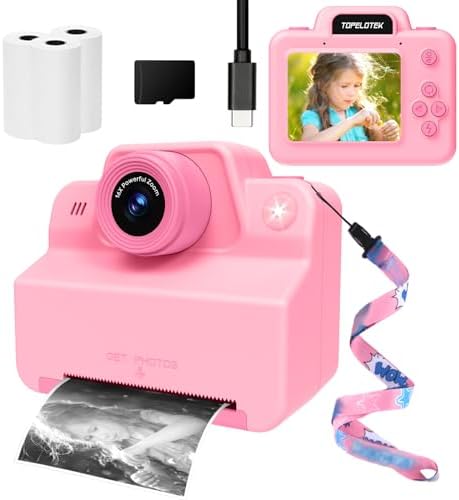 Kids Instant Camera - Print Photos Instantly, Toy Camera for Girls & Boys Aged 3-12 (Pink)