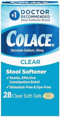 Colace Clear Stool Softener Soft Gel Capsules Constipation Relief 50mg Docusate Sodium Doctor Recommended 28ct