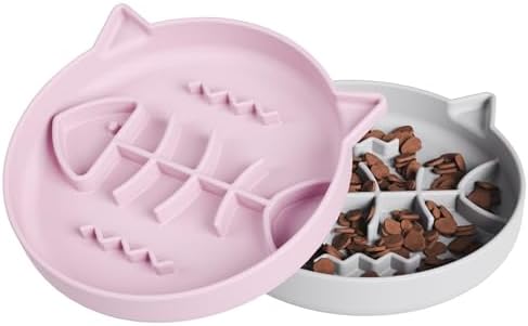 Silicone Cat Slow Feeder,Slow Feeder Cat Bowl Wet Food with Suction Cups，Puzzle Feeder Cat,Cat Interactive Toys,Effectively Reduce Overeating in Kitty (Gray+Pink, 1 Cup)