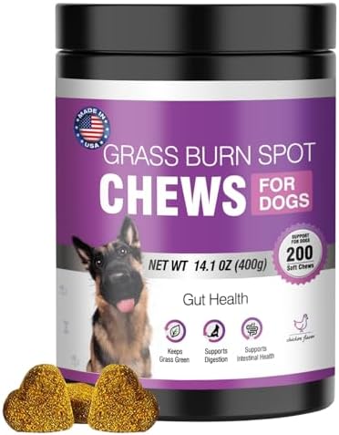 Grass Burn Spot Chews for Dogs Dog Pee Grass Neutralizer 200 Green Grass Dog Chews Urine Lawn Spot Protector Urinary Tract Support Dog Bladder Support Cranberry, Apple Cider Vinegar, DL-Methionine