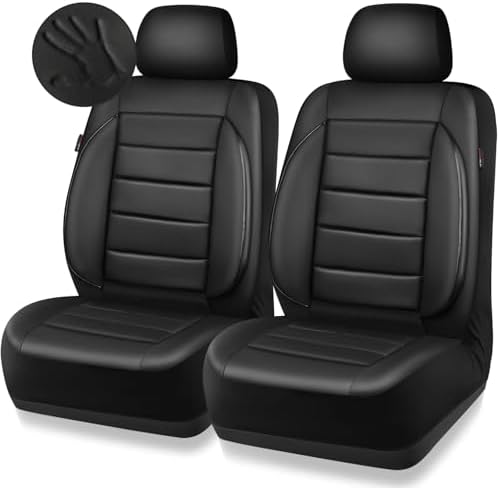 CAR PASS Faux Leather Car Seat Covers Front Seats Only, 3D Foam Support Car Seat Covers, Universal fit for Trucks Vans SUVs Sedans Automotive Comfortable, Airbag Compatible 2 Pieces Front Solid Black