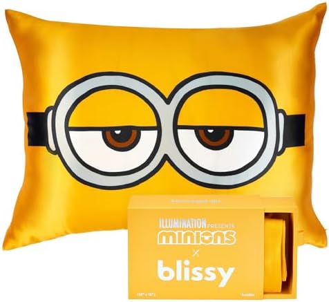 Blissy Silk Pillowcase - 100% Pure Mulberry Silk - 22 Momme 6A High-Grade Fibers - Silk Pillow Cover for Hair & Skin - Regular, Queen & King with Hidden Zipper (Queen, Minion)