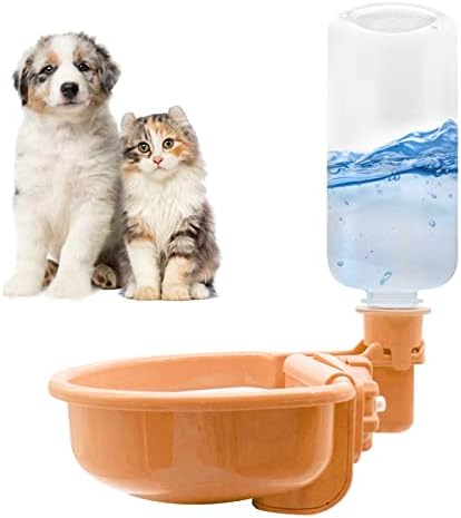 VANNON 16oz Pet Water Bottle, Gravity Dog Water Bowl Dispenser for Cage, Anti-Overflow Water Dispenser for Small Dogs, Cats, Rabbits and Other Small Animals, BPA Free, Orange