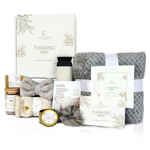Self Care Gifts for Women 11 Piece, Womens Get Well Gifts for Mom Girlfriend Wife Daughter, Women’s Spa Gifts Baskets With Bath Salts, Oatmeal Soap, Blanket, Encouraging Inspirational Gift Basket, Whi