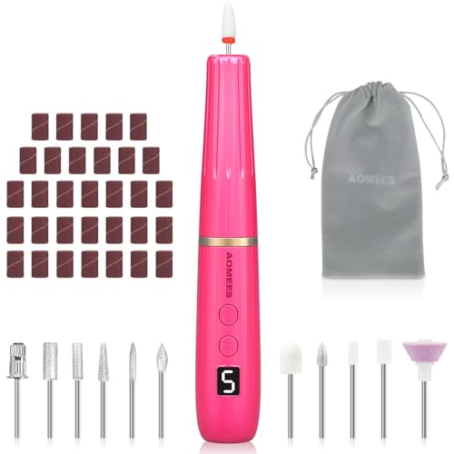 Cordless Electric Nail Drill with 360° Ring Light, Portable Nail File Kit for Acrylic, Gel Nails, Portable Home Manicure Kit for Manicure and Pedicure (Rose Red)