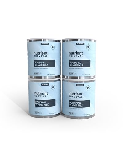 Nutrient Survival Vitamin Powdered Milk (4 Cans, 200 Servings), Freeze Dried Prepper Supplies & Emergency Food Supply, 21 Essential Nutrients, Soy & Gluten Free, Shelf Stable Up to 25 Years