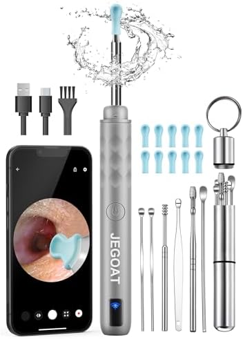 Ear Wax Removal Tool Camera, Ear Cleaner with Camera, Ear Cleaning Kit 1296P HD Ear Scope, 6 LED Lights and 12 Ear Picks, Earwax Removal with Otoscope to Earify Earwax for iOS and Android