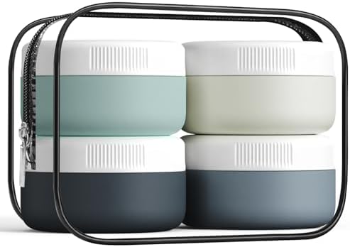 Travel Containers for Toiletries, Silicone Cream Jars BPA Free, TSA Approved Travel Size Containers, Leak-proof Travel Essentials with Lid for Cosmetic Face Hand Body Cream (4 Pack)