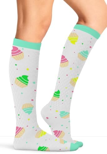 Cherokee Women's 10-15mmHg Compression Socks – Fun Print Knee Highs with Light Support, Soft Feel - PRINTSUPPORT
