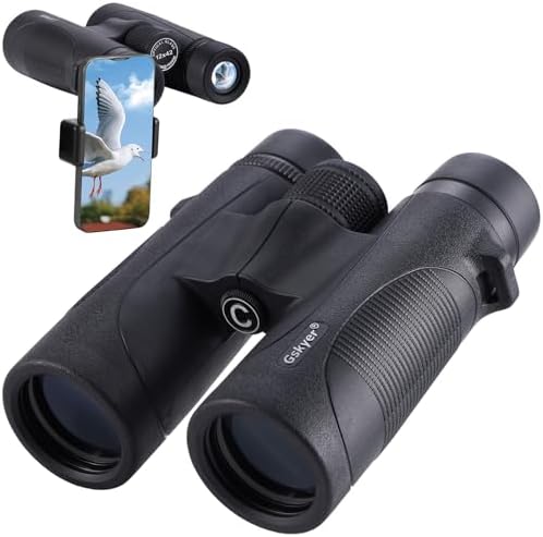 12x42 HD Adult Binoculars: Compact, Lightweight for Bird Watching, Travel, Sports, Concerts, Wildlife, Hiking, Hunting + Phone Adapter