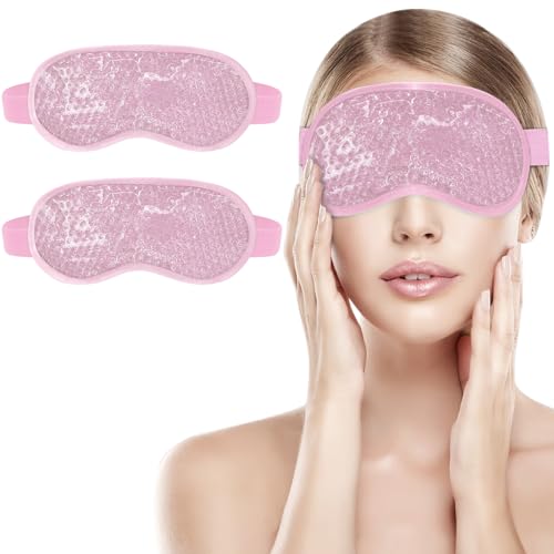 candyfouse 2Pack Cold Cooling Eye Mask, Reusable Gel Hot/Colder Therapy Bead with Plush Backing for Headache,Puffiness,Migraine,Stress Relief,Skin Care And Dry(Pink)