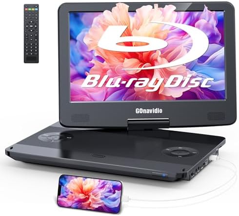 15.6" Portable Blu Ray Player with 13.3'' 1080P Screen Rechargeable Battery Support HDMI Input & HDMI Output, Sync Screen, AV Out & in, Dolby Audio, Last Memory, USB/SD Card (Black)