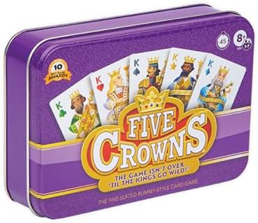 PlayMonster Five Crowns Collectible Tin – Card Game for Kids and Adults, Family Game Night, The Game isn’t Over Until the Kings Go Wild!, 5 Suited Rummy Style Card Game, 1-7 Players, Ages 8+