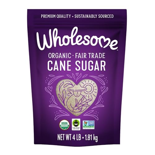 Wholesome Sweeteners 4-Pound Organic Cane Sugar, Fair Trade, Non GMO, Gluten Free & Vegan for Baking and Sweetening, 6 Pack