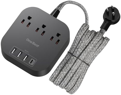 Power Strip - 10ft Long Extension Cord with USB C Ports, 3 Outlets 4 USB Desktop Charging Station, Flat Plug Power Strip Non Surge Protector for Cruise Ship, Travel Essetials, ETL Listed, Black