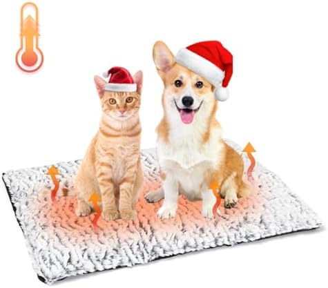 Nobleza Self Heating Pet Pad, Super Soft Thermal Dog Crate Bed Mat for Sleeping, Washable Anti-Slip Self Warming Cat Kennel Pad for Small Medium Large Cats Dogs Indoor Outdoor (White&Grey, L)