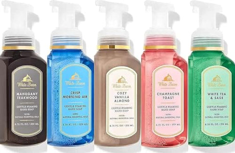 Bath and Body Works Gentle Foaming Hand Soap Kitchen Basics - Cozy Vanilla Almond, Crisp Morning Air, Mahogany Teakwood, Champagne Toast, White Tea and Sage, 8.75, Pack of 5