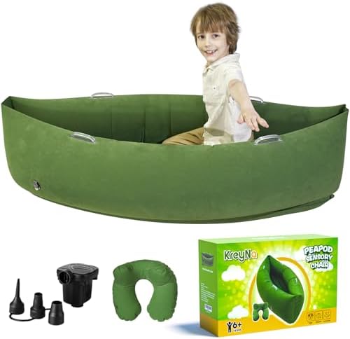 Sensory Peapod Chair for Kids, 60" Inflatable Pea Pod Chair Sensory Toys for Autistic Children, ADHD Sensory Canoe with Neck Pillow, Electric Air Pump, Green