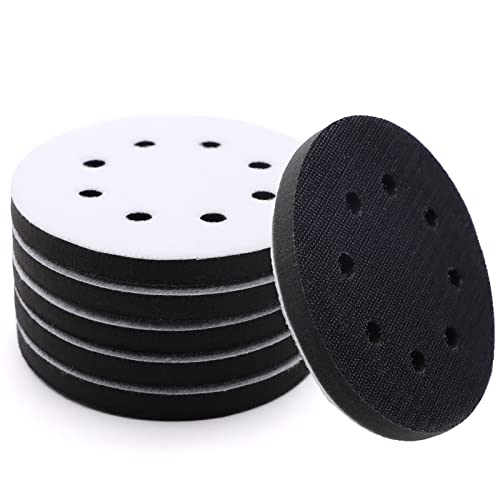 6 Pack Interface Pads, 5 Inch 8 Holes Hook and Loop Soft Foam Sanding Interface Pads, Sponge Cushion Backing Pad for Orbital Sander Automotive Woodworking Polishing