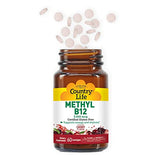 Country Life Methyl B12, Supports Energy & Stamina, 5,000mcg, 60 Lozenges, Certified Gluten Free, Certified Vegan, Certified Non-GMO Verified