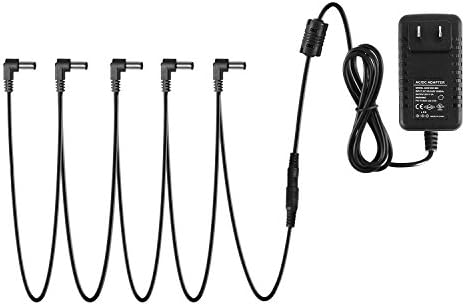 Donner DPA-1 Guitar Pedal Power Supply Adapter 9V DC 1A Tip Negative 5 Way Daisy Chain Cables for Guitar Effect Pedal