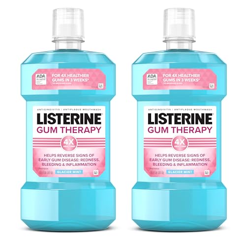 Listerine Gum Therapy Antiplaque & Anti-Gingivitis Mouthwash, Oral Rinse to Help Reverse Signs of Early Gingivitis Like Bleeding Gums, ADA Accepted, Glacier Mint, Twin Pack, 2 x 1 L