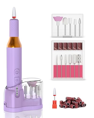 Nail Drill,Cordless Electric Files for Gel Nails E-File Manicure Kit Women Rechargeable Wireless Drill para Uñas Profesional Machine Grinder Acrylic Purple
