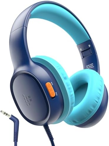 Tronsmart Kids Headphones for School Travel, Foldable Safe Volume 85/93dB, HD Stereo Sound Over-Ear Boys Girls Headphones for Kid, 3.5mm Kids Headphones with Cord for iPad, Kindle, Tablets,KH01(Blue)