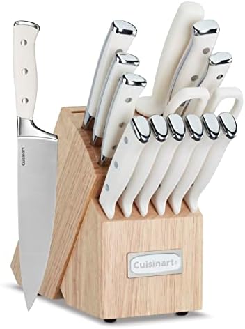 Cuisinart 15-Piece Knife Set with Block, High Carbon Stainless Steel, Forged Triple Rivet, Natural C77CTR-15P