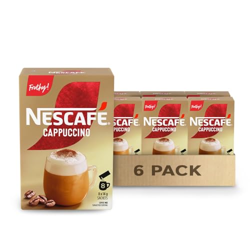 NESCAF Cappuccino, Instant Coffee Sachets, 8x14g (Pack of 6, 48 Cups)