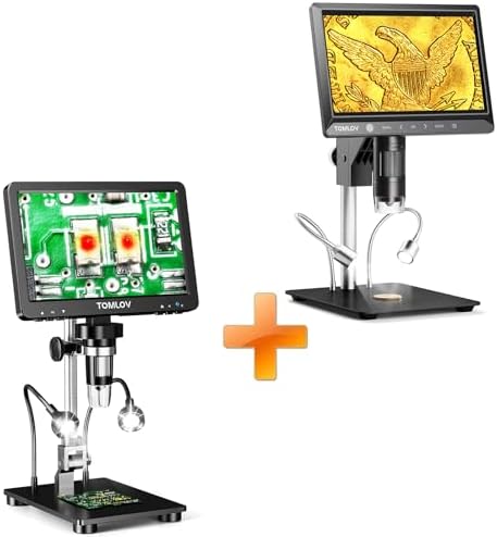 TOMLOV DM702 10.1" Digital Microscope, Coin Microscope Full View, USB Coin Magnifier with Light for Error Coins, Adults Soldering Microscope+DM9 Pro