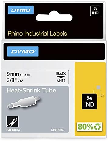 DYMO Rhino Industrial Heat-Shrink Labels, 3/8" Tube, Black Print on White