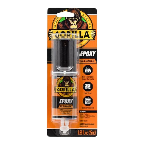 Gorilla Epoxy Ultimate, Waterproof, 10 Minute Set, Permanent Bond, Dries Black, 0.85oz Syringe (Pack of 1)