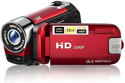 Video Camera Camcorder, 1080P 16MP DV Camera Vlogging Camera Recorder, 2.7in TFT 270 Degree Rotatable 16X Zoom Digital YouTube Camera for Teens Students Boys Girls Gift (Red)