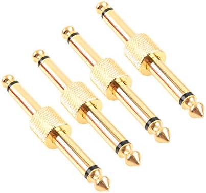 Devinal Professional Guitar Pedal Coupler, 1/4 inch TS Guitar Effects Pedal to Pedal Connector Straight Type, Gold Planted (4 Pack)