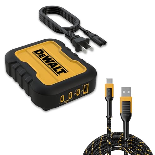 DEWALT Power & Charging Bundle – 100W 4-Port USB Charger Block & Braided USB-C to USB Cable