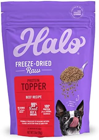 Halo Freeze Dried Raw Dog Food Topper, Beef Recipe, 100% Protein Source, For Natural Energy, Real Meat Topper, 3.5 Oz Pouch