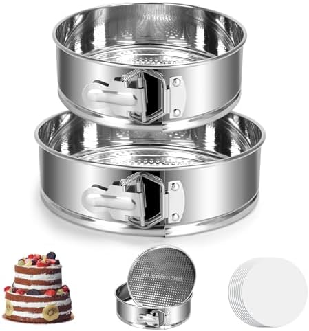 Stainless Steel Springform Pan Set,7" 9" Nonstick Leakproof Baking Cake Pan Set,Round Bakeware Cheesecake Pan with Removable Bottoms and 20pcs Parchment Paper Liners for Instant Pot and Oven