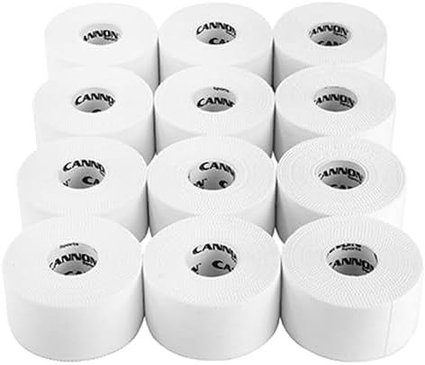 Cannon Sports Premium Athletic Tape - 1.5” x 45 Feet Per Roll - Easy Tear, No Sticky Residue, Very Strong, Hypoallergenic and Latex Free Sports Tape for Athletes and Trainers – Bulk 12 Pack (White)