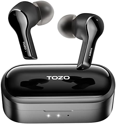 TOZO T9 True Wireless Earbuds Environmental Noise Cancellation 4 Mic Call Noise Cancelling Headphones Deep Bass Bluetooth 5.3 Light Wireless Charging Case IPX7 Waterproof Headset Black (Renewed)