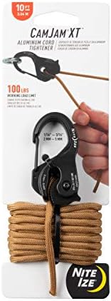 Nite Ize CamJam XT Aluminum Rope Tightener - Versatile Tie Down Cam Mechanism with Carabiner Clip - Secure Hiking Gear Essential - Rope Tie Down Accessory - Black/Coyote
