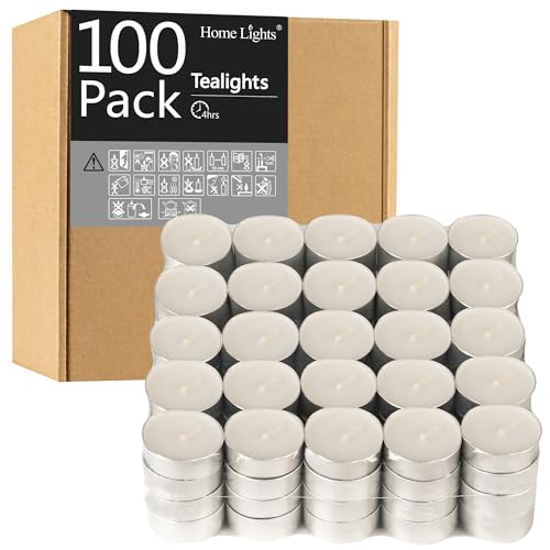 Tealight Candles - 4 Hours - Giant 100,200,300 Bulk Packs - White Unscented European Votive Smokeless Tea Lights for Shabbat, Weddings, Christmas, Home Decorative- 100 Pack