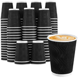 Lamosi Coffee Cups 12oz-100 Pack, Black Disposable Cups, Corrugated Fall Paper Cups 12oz, Ripple Wall Insulated Water Cups Without Lids for Cold/Hot Beverage (Black, 100 Pack, 12OZ)