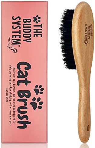 The Buddy System Cat Brush with Boar Bristle and Wooden Handle, Professional Grade Daily Grooming Hairbrush, Reduce Shedding, Soft Hair and Healthy Shine (1 Pack)