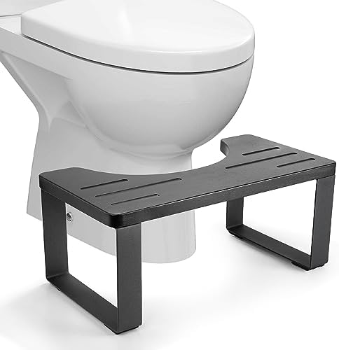 BLUEWEST Poop Stool, 7" Acacia Wood Toilet Stool with Steel Frame for Potty Training, Non-Slip Bathroom Step for Adults, Sturdy & Durable Design
