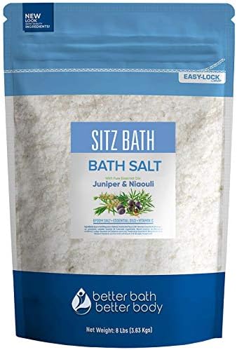Sitz Bath Soak 128 Ounces Sitz Salt Epsom Salt with Natural Geranium, Frankincense, Lavender, Niaouli Essential Oil Plus Vitamin C in BPA Free Pouch with Press-Lock Seal