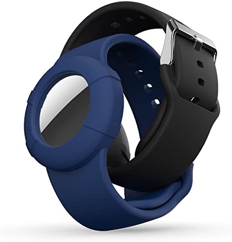 Air tag Wristband Kids(2 Pack) - Soft Silicone Air tag Bracelet for Kids - Lightweight GPS Tracker Holder Compatible with Apple Air tag Childs Watch Band Kids (Black & Navy Blue)