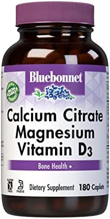 Bluebonnet Nutrition Calcium Citrate Magnesium Plus Vitamin D3 Caplets, Bone Health & Muscle Relaxation, Non GMO, Gluten, Soy & Milk Free, Kosher, White, Unflavored, 180 Count